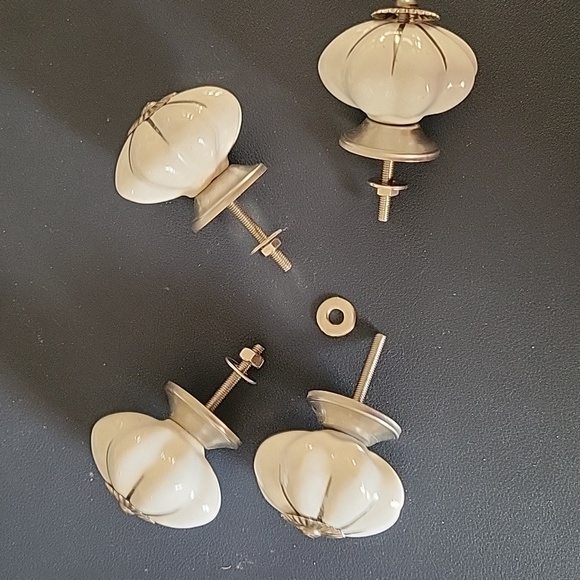 Four (4) White & Silver Draw Knobs - Picture 4 of 5